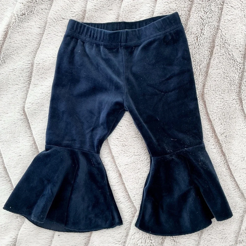 KIDS: Bailey’s Blossoms Lina Pleated Velour Bell Bottoms in Blue